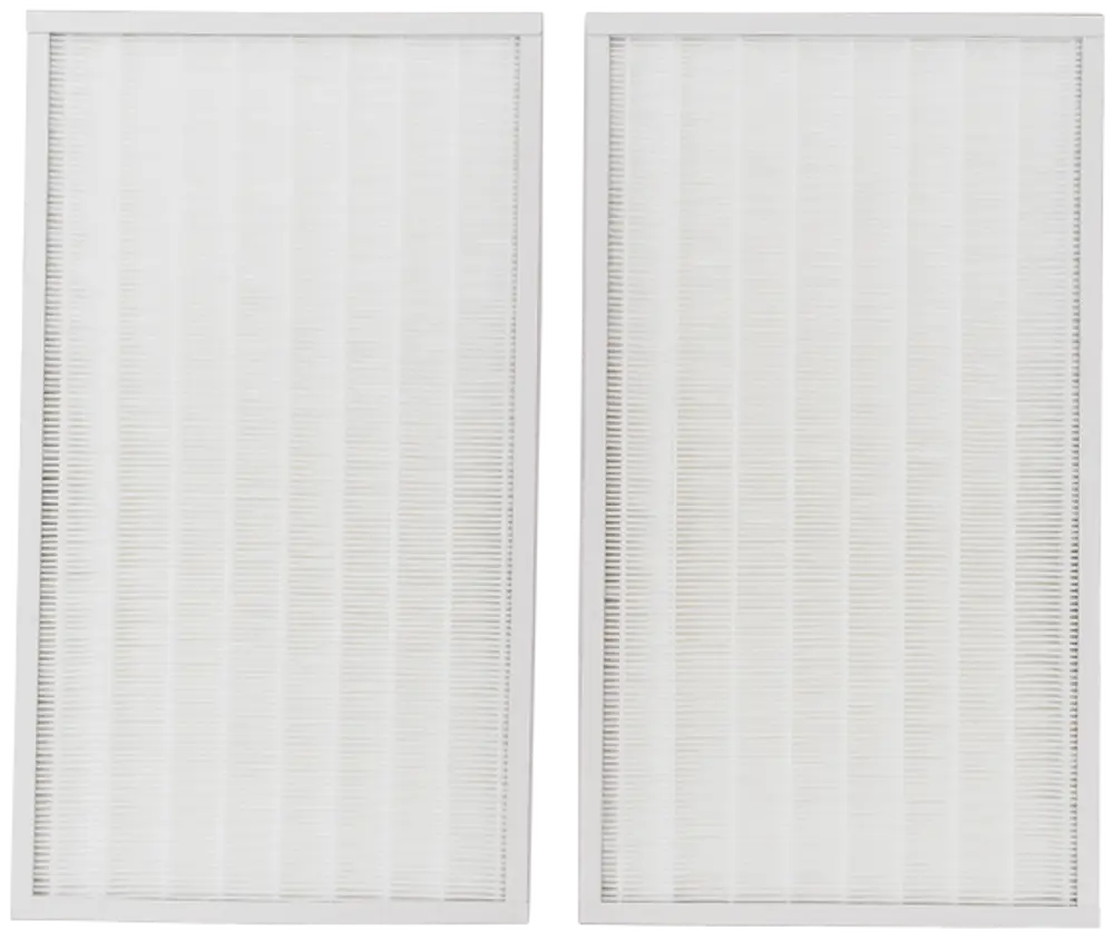 Pollenfilter-Set von Wolf, bestehend aus zwei weißen Filtern mit vertikalen Rillen. Geeignet für Luftfiltersysteme zur Verbesserung der Luftqualität.